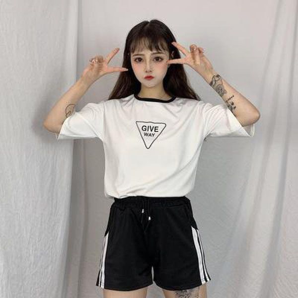 women's t-shirt summer letter print short sleeve women casual suit sports two piece set, White
women's t-shirt summer letter print short sleeve women casual suit sports two piece set, White