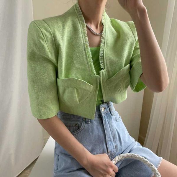 summer tweed women jacket korean chic vintage women o-neck puff sleeve short coats 210531, Black;brown
summer tweed women jacket korean chic vintage women o-neck puff sleeve short coats 210531, Black;brown