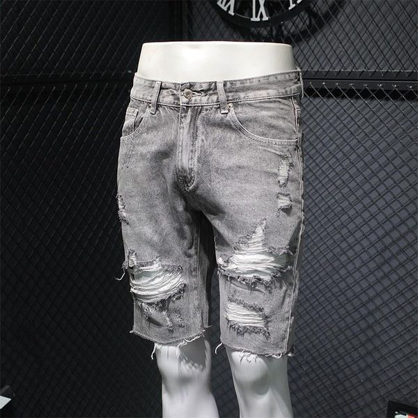 men's jeans summer gray distressed knee length trousers mens hole ripped fashion street casual loose fit straight denim shorts male, Blue
men's jeans summer gray distressed knee length trousers mens hole ripped fashion street casual loose fit straight denim shorts male, Blue