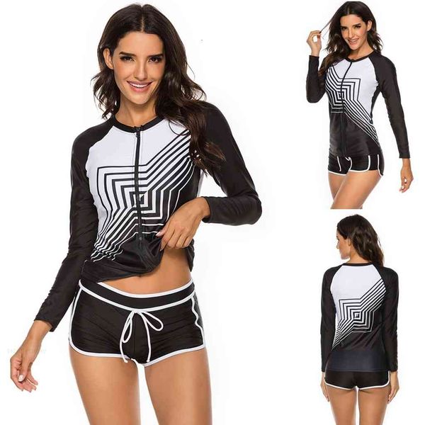 casual print quick-drying bikini women long sleeve swimwear surfing two piece swimsuit tankini set surf swimming, White;black
casual print quick-drying bikini women long sleeve swimwear surfing two piece swimsuit tankini set surf swimming, White;black