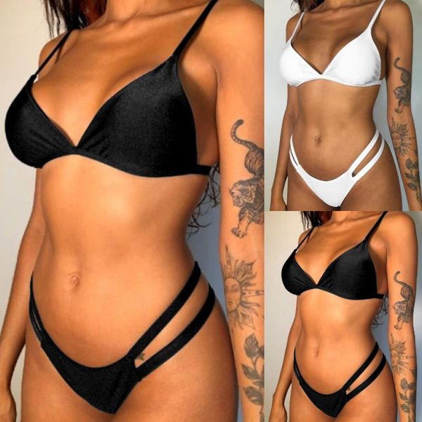 women's swimwear 2021 summer women two pieces bikini set hit color padded push up swimsuit arrival biquini, White;black
women's swimwear 2021 summer women two pieces bikini set hit color padded push up swimsuit arrival biquini, White;black