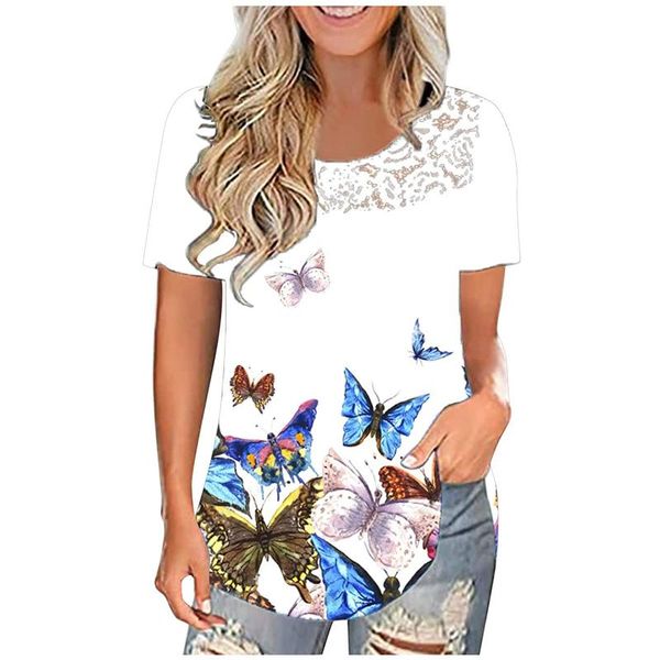 women's blouses & shirts lace round neck blouse women 2021 summer butterfly print plus size female shirt casual tunic blusa feminina, White
women's blouses & shirts lace round neck blouse women 2021 summer butterfly print plus size female shirt casual tunic blusa feminina, White