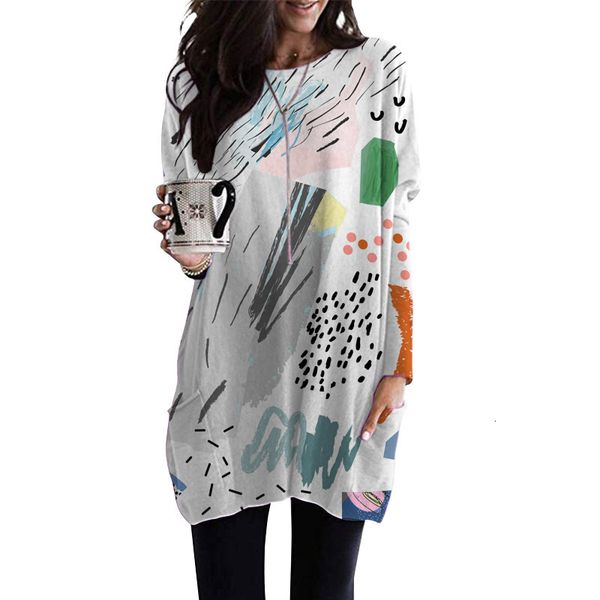 women casual gradient color pocket long t-shirt digital print long-sleeved pullover spring and autumn loose plus size, White
women casual gradient color pocket long t-shirt digital print long-sleeved pullover spring and autumn loose plus size, White