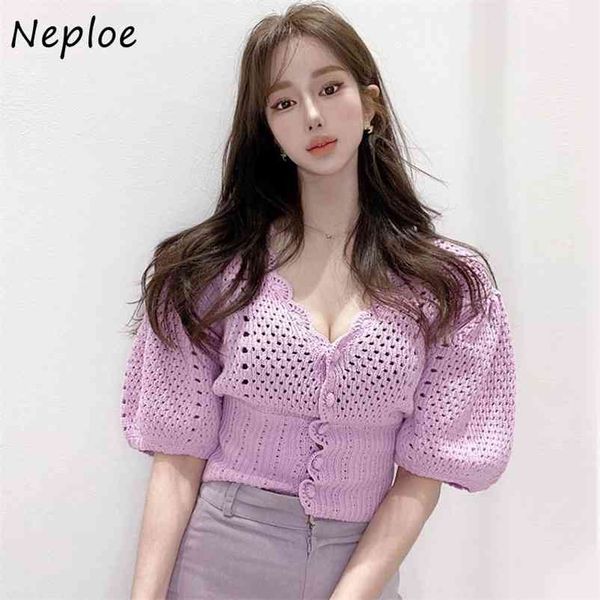 v neck puff short sleeve knit sweater cardigans women hollow out design solid slim pull femme coat summer ol sueter 210422, White;black
v neck puff short sleeve knit sweater cardigans women hollow out design solid slim pull femme coat summer ol sueter 210422, White;black
