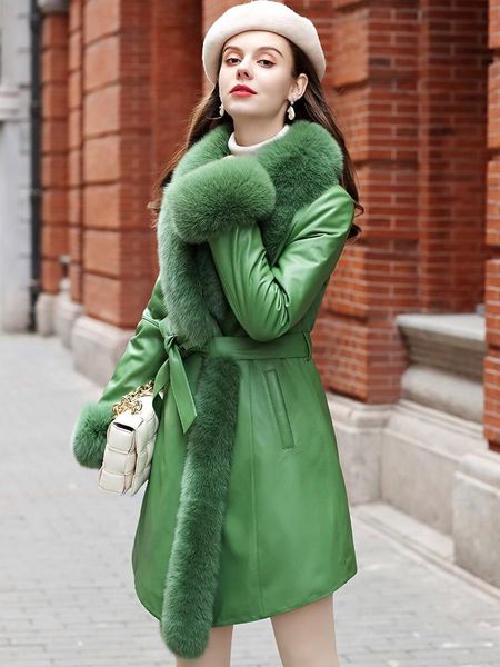 women's leather & faux fur overcoat sheepskin long down jacket women coat clothes, Black
women's leather & faux fur overcoat sheepskin long down jacket women coat clothes, Black