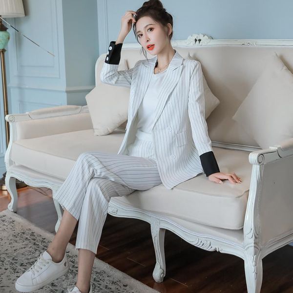 two piece dress 2021 autumn and winter white striped small suit office female jacket trousers goddess fan two-piece
two piece dress 2021 autumn and winter white striped small suit office female jacket trousers goddess fan two-piece