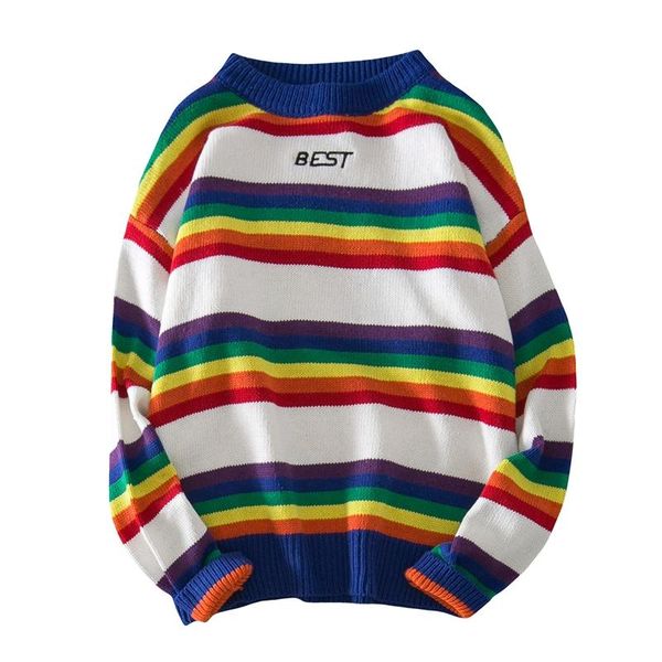 autumn striped sweater super fire trend round neck rainbow stripes ins loose students wild men clothes men's sweaters, White;black
autumn striped sweater super fire trend round neck rainbow stripes ins loose students wild men clothes men's sweaters, White;black