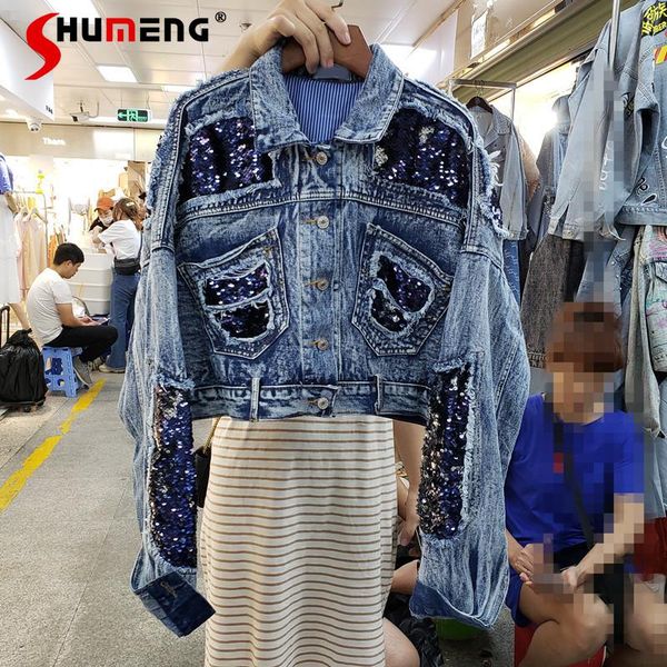 women's jackets 2021 spring autumn ladies solid sequin stitching denim short jacket women fashion streetwear harajuku loose jeans outer, Black;brown
women's jackets 2021 spring autumn ladies solid sequin stitching denim short jacket women fashion streetwear harajuku loose jeans outer, Black;brown