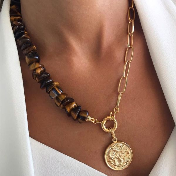 pendant necklaces chunky link chain natural stone quartz crystal turquoises tiger eye aventurine gravel jewelry necklace accessories women, Silver
pendant necklaces chunky link chain natural stone quartz crystal turquoises tiger eye aventurine gravel jewelry necklace accessories women, Silver