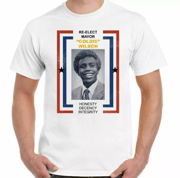 back to the future t-shirt goldie wilson mens retro 80's retro movie film, White;black
back to the future t-shirt goldie wilson mens retro 80's retro movie film, White;black