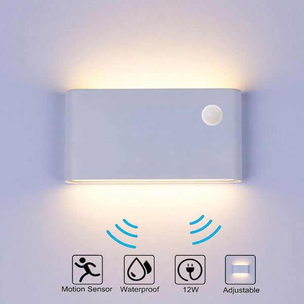 sensor wall lamps bedroom aluminum mounted black white 12w bedside lamp lights for