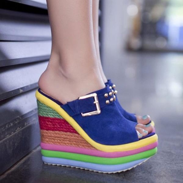 33-43 wedge heel thick soled slippers color matching rainbow open toe platform sandals 2021 summer bohemia casual women's shoes, Black
33-43 wedge heel thick soled slippers color matching rainbow open toe platform sandals 2021 summer bohemia casual women's shoes, Black