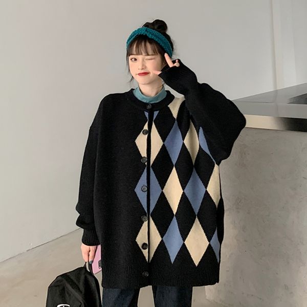werueruyu knitted cardigan women's sweater retro autumn and winter loose casual embroidery buttoned long-sleeved 210608, White;black
werueruyu knitted cardigan women's sweater retro autumn and winter loose casual embroidery buttoned long-sleeved 210608, White;black