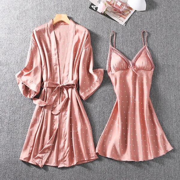 women's sleepwear fzslcyiyi summer lady brides bridesmaid wedding robe gown polka dot printed satin women nightdress 2pcs, Black;red
women's sleepwear fzslcyiyi summer lady brides bridesmaid wedding robe gown polka dot printed satin women nightdress 2pcs, Black;red