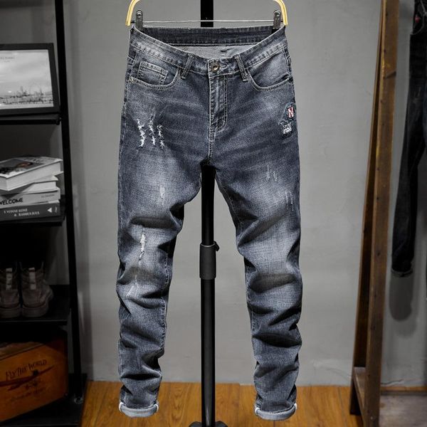 men's jeans spring and summer high street broken hole zipper slim fit leggings side printed, Blue
men's jeans spring and summer high street broken hole zipper slim fit leggings side printed, Blue