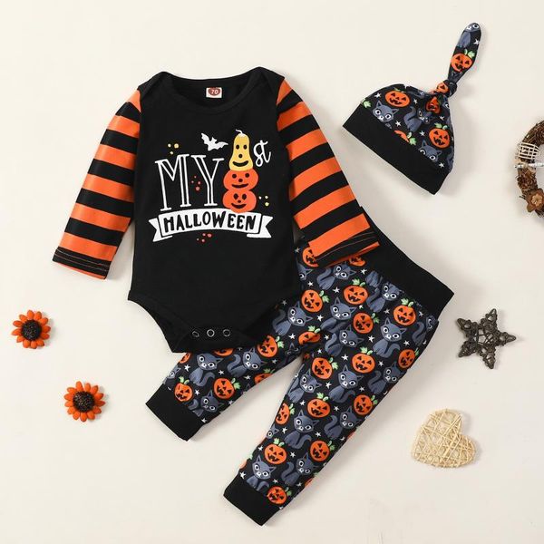 clothing sets 3pcs halloween baby girls boys clothes sets, pumpkin letter printing long sleeve o-neck romper + elastic waist trousers cap, White
clothing sets 3pcs halloween baby girls boys clothes sets, pumpkin letter printing long sleeve o-neck romper + elastic waist trousers cap, White