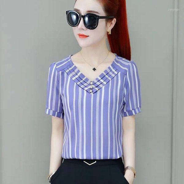 women's blouses & shirts women spring summer style chiffon lady casual short sleeve v-neck striped blusas blue red df2676, White
women's blouses & shirts women spring summer style chiffon lady casual short sleeve v-neck striped blusas blue red df2676, White