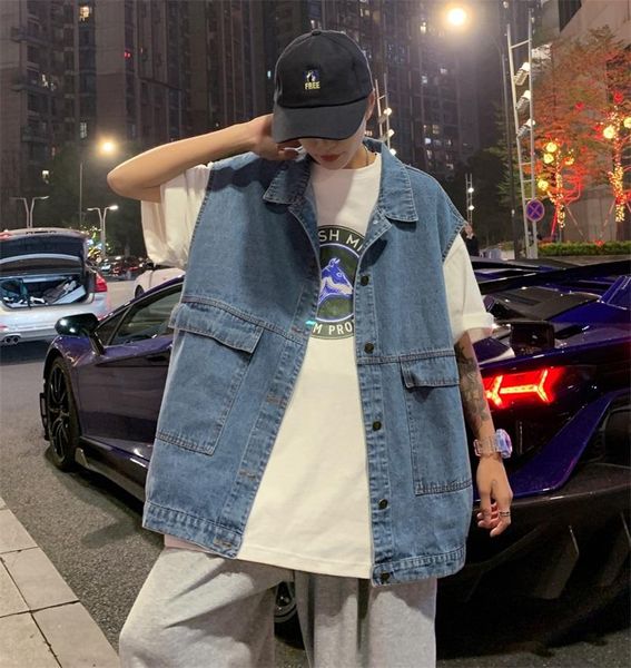 men's vests cowboy vest loose autumn korean version sleeveless coat hong kong style trend blue jean for women, Black;white
men's vests cowboy vest loose autumn korean version sleeveless coat hong kong style trend blue jean for women, Black;white