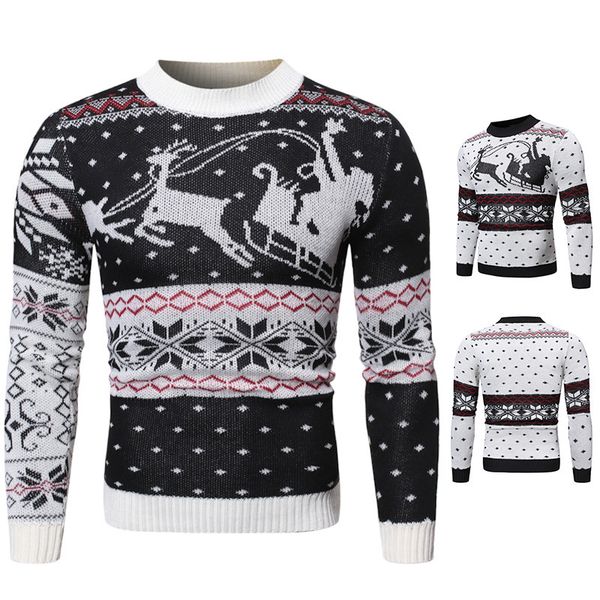 Fashion Sweater Autumn and Winter European Santa Claus Reindeer Print Men' Knitted Base Coat Color Matching Pullover, White
Fashion Sweater Autumn and Winter European Santa Claus Reindeer Print Men' Knitted Base Coat Color Matching Pullover, White