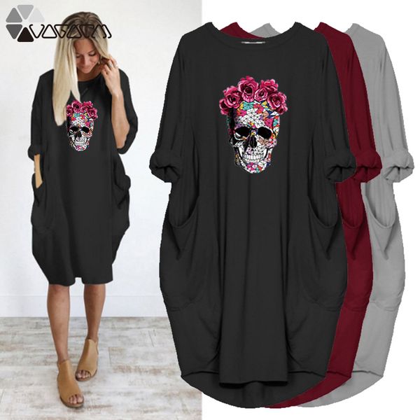 propcm plus size women midi dress rose skull print autumn long sleeve o neck pocket casual party streetwear vestidos loose robes femme club, Black;gray
propcm plus size women midi dress rose skull print autumn long sleeve o neck pocket casual party streetwear vestidos loose robes femme club, Black;gray
