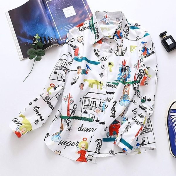women's blouses & shirts women long sleeve vintage loose single-breasted fall clothes autumn cartoon print shirt, White
women's blouses & shirts women long sleeve vintage loose single-breasted fall clothes autumn cartoon print shirt, White