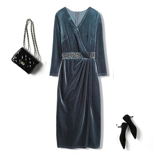 casual dresses women autumn winter gold velvet mid-calf dress v-neck party ladies formal diamonds pleated elegant slim vestido, Black;gray
casual dresses women autumn winter gold velvet mid-calf dress v-neck party ladies formal diamonds pleated elegant slim vestido, Black;gray