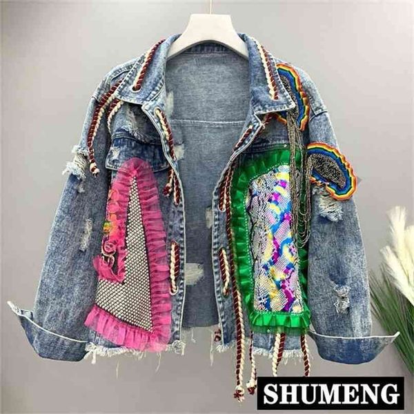 spring autumn burr denim jacket heavy industry diamond mesh hole contrasting color jeans coat harajuku jean jackets 210922, Black;brown
spring autumn burr denim jacket heavy industry diamond mesh hole contrasting color jeans coat harajuku jean jackets 210922, Black;brown