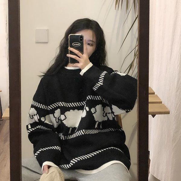 women's sweaters japanese cute sheep knitted cartoon long sleeve kawaii ulzzang women sweater korean harajuku casual fashion, White;black
women's sweaters japanese cute sheep knitted cartoon long sleeve kawaii ulzzang women sweater korean harajuku casual fashion, White;black