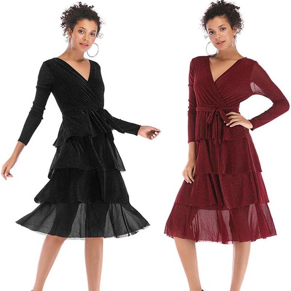 casual dresses 2021autumn long sleeve solid color vneck lace up ruffle cascade cake dress, Black;gray
casual dresses 2021autumn long sleeve solid color vneck lace up ruffle cascade cake dress, Black;gray