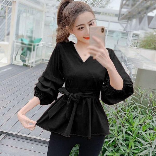 women's blouses & shirts summer casual chiffon blouse female soldi color flare sleeve clothing, White
women's blouses & shirts summer casual chiffon blouse female soldi color flare sleeve clothing, White