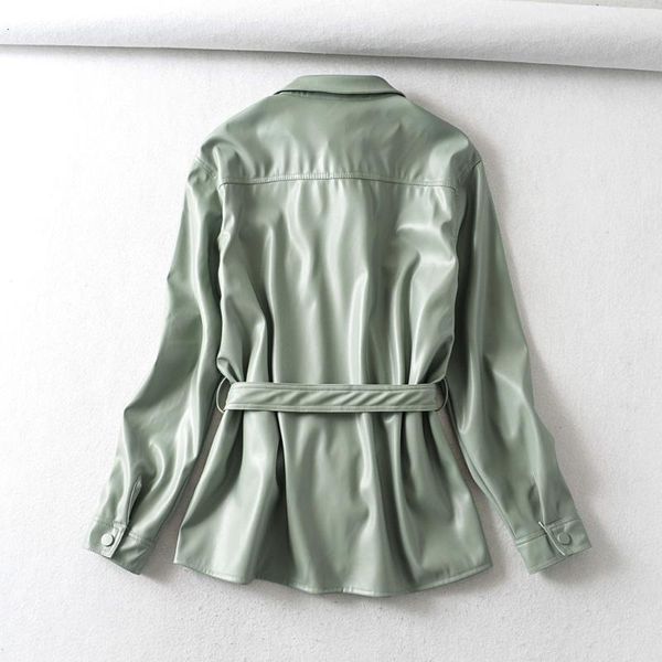 women's blouses & shirts autumn winter temperament business women fashion pu leather jacket elegant long sleeve with belt female ladie, White
women's blouses & shirts autumn winter temperament business women fashion pu leather jacket elegant long sleeve with belt female ladie, White