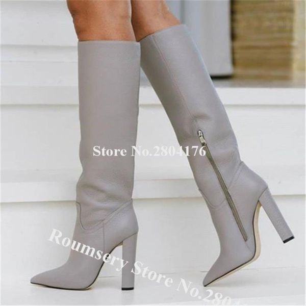 boots women elegant pointed toe chunky heel knee high grey black white thick big size dress shoes
boots women elegant pointed toe chunky heel knee high grey black white thick big size dress shoes