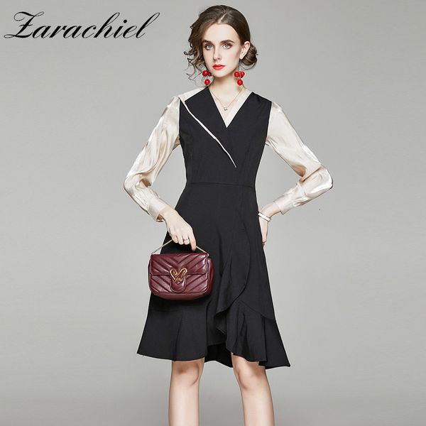 dresses women elegant ruffles hem mermaid patchwork long sleeve v neck office lady shirt female autumn spring vestidos, Black;gray
dresses women elegant ruffles hem mermaid patchwork long sleeve v neck office lady shirt female autumn spring vestidos, Black;gray