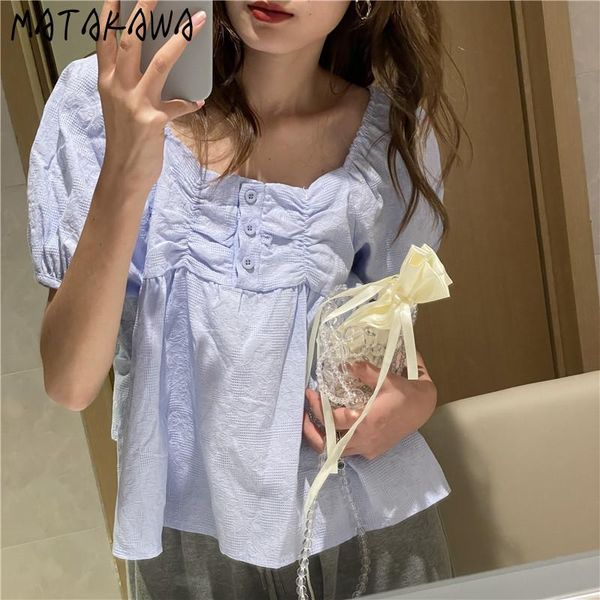 women's blouses & shirts matakawa summer korean sweet square collar puff sleeve shirt solid elegant pleated loose all match straight, White
women's blouses & shirts matakawa summer korean sweet square collar puff sleeve shirt solid elegant pleated loose all match straight, White