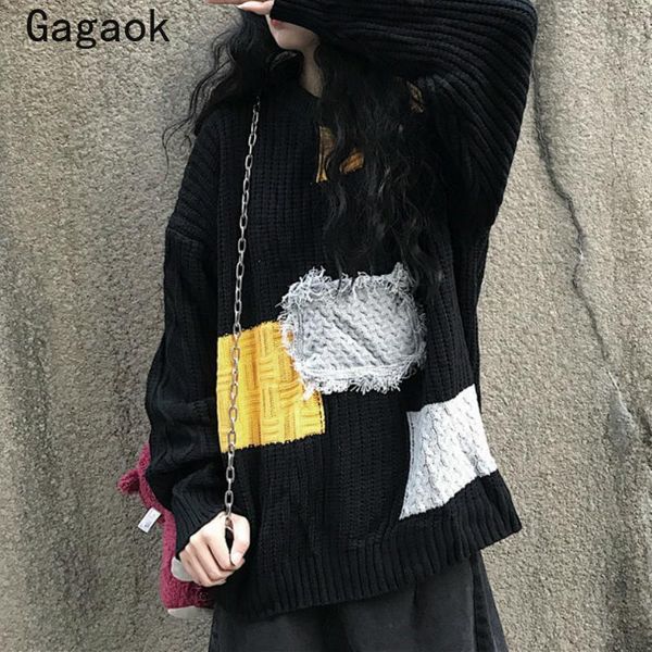 women's sweaters gagaok streetwear spring autumn korean women 2021 o-neck full long patchwork loose harajuku casual wild pullovers, White;black
women's sweaters gagaok streetwear spring autumn korean women 2021 o-neck full long patchwork loose harajuku casual wild pullovers, White;black