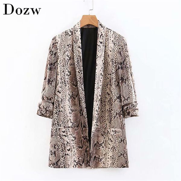 women chic snake print blazer suit fashion three quarter sleeve jacket female vintage animal print pockets blazer veste femme 210414, Black;brown
women chic snake print blazer suit fashion three quarter sleeve jacket female vintage animal print pockets blazer veste femme 210414, Black;brown