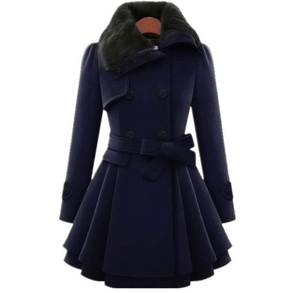 women's wool & blends women thicken autumn winter solid color elegant double breasted fur woolen coats lapel collar medium length jacke, Black
women's wool & blends women thicken autumn winter solid color elegant double breasted fur woolen coats lapel collar medium length jacke, Black
