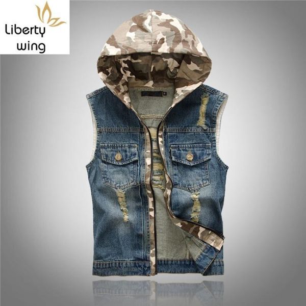 men's vests autumn fashion hooded men streetwear distressed slim vintage washed mens denim coat zipper casual jacket man outwear, Black;white
men's vests autumn fashion hooded men streetwear distressed slim vintage washed mens denim coat zipper casual jacket man outwear, Black;white