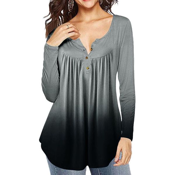 women's blouses & shirts plus size gradient color blouse women v-neck long sleeve button pullover tee elegant pleats tunic blusas, White
women's blouses & shirts plus size gradient color blouse women v-neck long sleeve button pullover tee elegant pleats tunic blusas, White