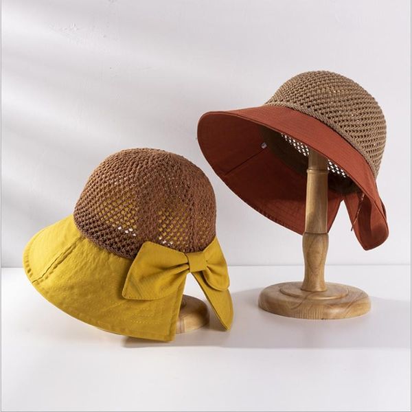wide brim hats fashion splicing hollow out collapsible women summer straw hat bow korean version sun protection beach visor cap, Blue;gray
wide brim hats fashion splicing hollow out collapsible women summer straw hat bow korean version sun protection beach visor cap, Blue;gray