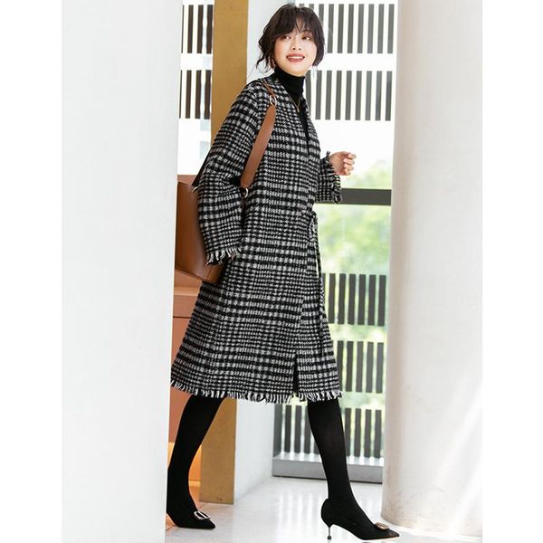 women's trench coats long coat women elegant style 60% wool blended shell plaid v neck tassel edge sleeve pockets lace-up lady fashion, Tan;black
women's trench coats long coat women elegant style 60% wool blended shell plaid v neck tassel edge sleeve pockets lace-up lady fashion, Tan;black