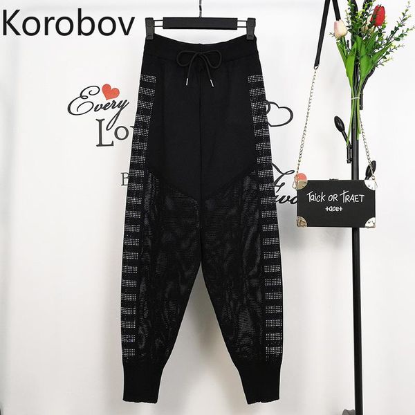 women's pants & capris korobov korean black knitted hollow out women harem vintage elastics high waist trousers streetwear harajuku jog, Black;white
women's pants & capris korobov korean black knitted hollow out women harem vintage elastics high waist trousers streetwear harajuku jog, Black;white