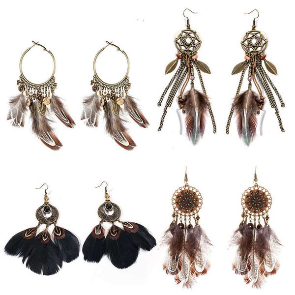 boho ethnic women long natural feather tassel dangle drop earrings for women's wedding anniversary accessories, Golden
boho ethnic women long natural feather tassel dangle drop earrings for women's wedding anniversary accessories, Golden