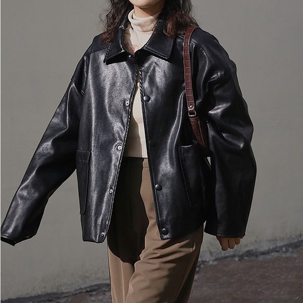 women's & faux leather profile of the plutonium 2021 korean-style loose jacket, Black
women's & faux leather profile of the plutonium 2021 korean-style loose jacket, Black