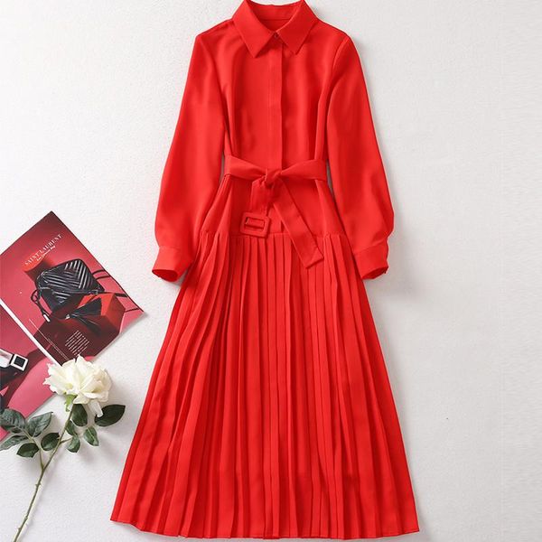 casual dresses fashion designer 2021 autumn women long sleeve red single breasted a-line slim elegant pleated xxl dress, Black;gray
casual dresses fashion designer 2021 autumn women long sleeve red single breasted a-line slim elegant pleated xxl dress, Black;gray