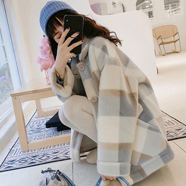 women's fur & faux 2021 autumn plaid jackets for women fashion wool blends coats female jacket winter coat korean loose thick warm outw, Black
women's fur & faux 2021 autumn plaid jackets for women fashion wool blends coats female jacket winter coat korean loose thick warm outw, Black