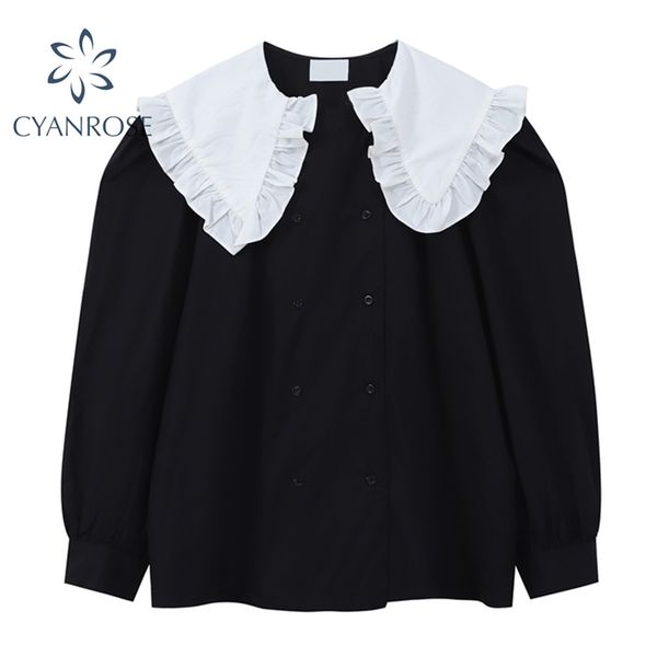 black blouse women peter pan collar retro korean lantern long sleeve baggy elegant shirt casual double breasted blusas 210430, White
black blouse women peter pan collar retro korean lantern long sleeve baggy elegant shirt casual double breasted blusas 210430, White
