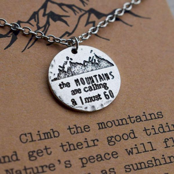 pendant necklaces the mountains are calling and i must go mountain necklace outdoor gift, Silver
pendant necklaces the mountains are calling and i must go mountain necklace outdoor gift, Silver