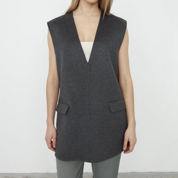 women's vests alcoba oversized vest grey melange deep v-neck weaved wool cashmere blend sleeveless side pockets slits sides, Black;white
women's vests alcoba oversized vest grey melange deep v-neck weaved wool cashmere blend sleeveless side pockets slits sides, Black;white