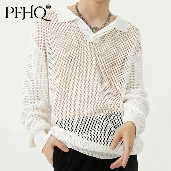 men's sweaters pfhq thin fashion hollow out design see through lapel sweater 2021 autumn korean loose kinttwear 21d2035, White;black
men's sweaters pfhq thin fashion hollow out design see through lapel sweater 2021 autumn korean loose kinttwear 21d2035, White;black